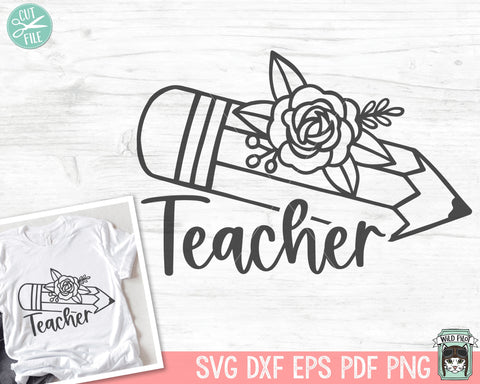 Teacher SVG, Back to School SVG, Teacher Gift SVG, Teacher Shirt svg, Floral Pencil svg, Flower Pencil svg, Teacher Life svg, School Supplies svg SVG Wild Pilot 