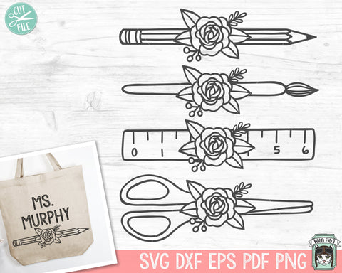 Teacher SVG, Back to School SVG, Teacher Gift SVG, Teacher Shirt svg, Teacher Life svg, School Supplies svg, Floral Pencil, Flower Scissors SVG Wild Pilot 