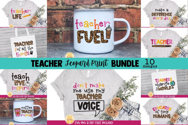 Teacher SVG Bundle | 10 Leopard Print Designs SVG Cheese Toast Digitals 