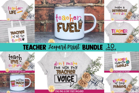 Teacher SVG Bundle | 10 Leopard Print Designs SVG Cheese Toast Digitals 