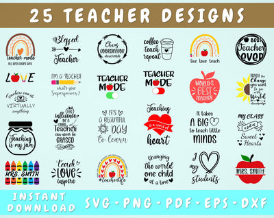 Teacher SVG Bundle - 25 Designs, Teacher Life SVG, Teacher Cut Files for Cricut, Silhouette SVG HappyDesignStudio 
