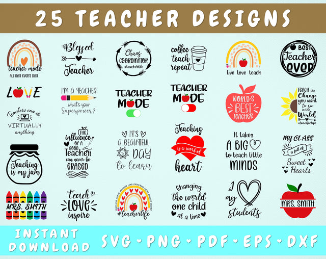 Teacher SVG Bundle - 25 Designs, Teacher Life SVG, Teacher Cut Files for Cricut, Silhouette SVG HappyDesignStudio 