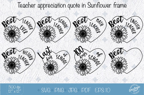 Teacher SVG bundle, Best Teacher ever appreciation quotes SVG Createya Design 
