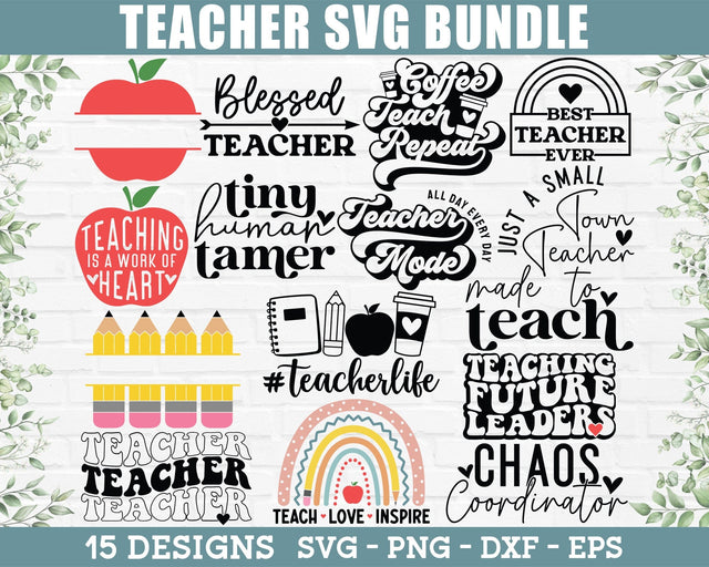 Teacher SVG Bundle - Teacher Life SVG, Teacher PNG, Teacher Quotes SVG, Teacher Sublimation, School SVG, Teacher Shirt SVG, Teacher Gift SVG, Teacher PNG SVG GraphicsTreasures 