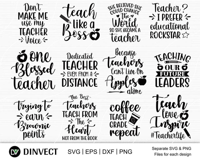 Teacher Svg Bundle, Teacher Svg, School SVG, Teach Svg, Teacher Svg Files, Back to School svg, Cricut, Silhouette, SVG, teacher png, teacher SVG Dinvect 