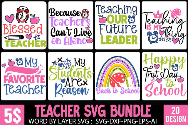 Teacher SVG Bundle,Teacher Sublimation Bundle, Teacher SVG Bundle Quotes,Back to School SVG Bundle,Back to School Sublimation Bundle, Graduation Bundle , 20 Teacher SVG Cut Files SVG BlackCatsMedia 