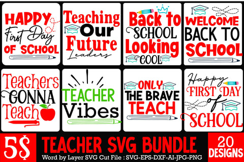 Teacher SVG Bundle,Teacher SVG Design Bundle,Teacher Sublimation Bundle,Teacher SVG Cut File, Teacher SVG Quotes Bundle SVG BlackCatsMedia 