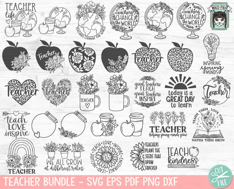 Teacher SVG file Bundle, Back to School svg, Teacher Gift svg bundle, Teach Love Inspire cut file, Teacher Life svg files, Teacher Monogram SVG SVG Wild Pilot 