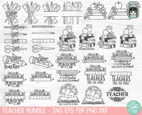 Teacher SVG file Bundle, Back to School svg, Teacher Gift svg bundle, Teach Love Inspire cut file, Teacher Life svg files, Teacher Monogram SVG SVG Wild Pilot 