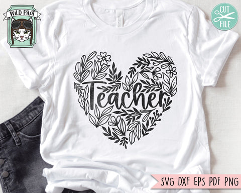Teacher SVG, Heart SVG, Teacher PNG, Teacher Gift svg, Teacher Shirt svg, Teacher Clipart, Teacher Leaves Heart svg, Back To School svg SVG Wild Pilot 