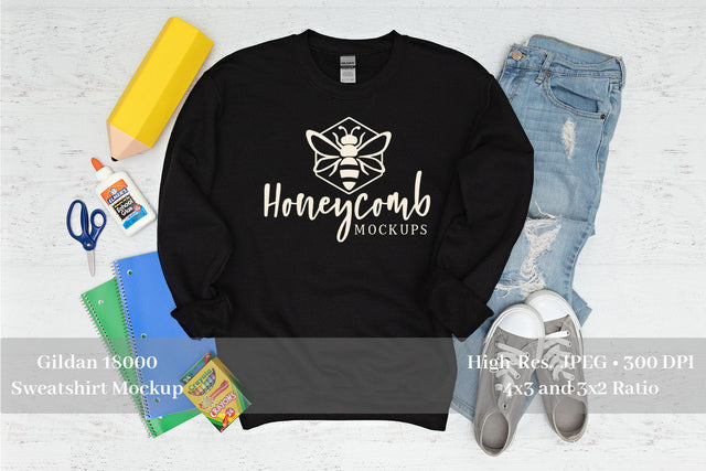 Teacher Sweatshirt Mockup, Gildan 18000 Black Mockup, School Mockup Mock Up Photo Honeycomb Mockups 