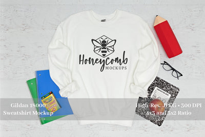 Teacher Sweatshirt Mockup, Gildan 18000 White Mockup, School Mockup Mock Up Photo Honeycomb Mockups 