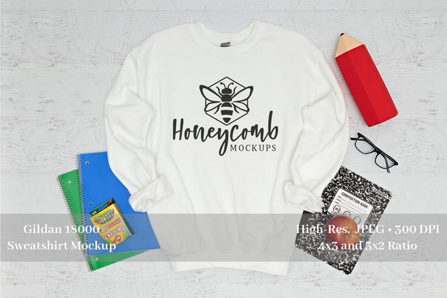 Teacher Sweatshirt Mockup, Gildan 18000 White Mockup, School Mockup Mock Up Photo Honeycomb Mockups 
