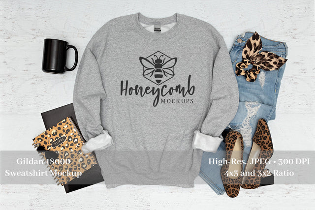 Teacher Sweatshirt Mockup, Sport Grey Gildan 18000, School Mockup Mock Up Photo Honeycomb Mockups 