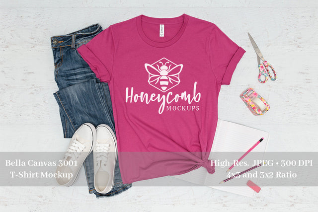 Teacher T-Shirt Mockup, Bella Canvas 3001 Berry Mockup, School Mockup Mock Up Photo Honeycomb Mockups 