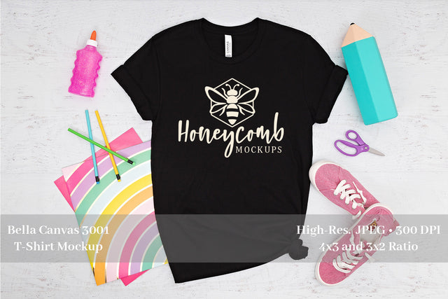 Teacher T-Shirt Mockup, Bella Canvas 3001 Black Mockup, School Mockup Mock Up Photo Honeycomb Mockups 