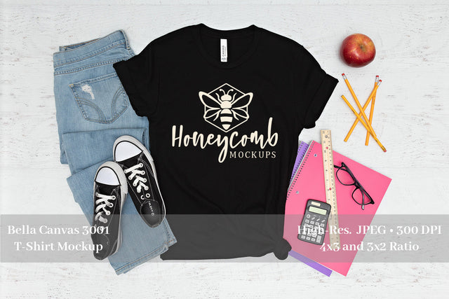 Teacher t-Shirt Mockup, Bella Canvas 3001 Black Mockup, School Mockup Mock Up Photo Honeycomb Mockups 
