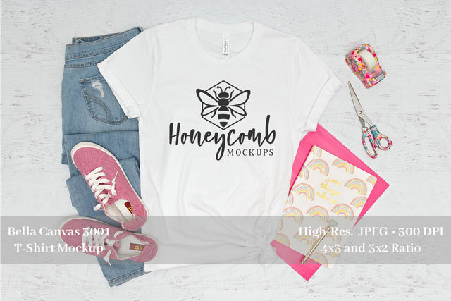 Teacher T-Shirt Mockup, Bella Canvas 3001 White Mockup, School Mockup Mock Up Photo Honeycomb Mockups 
