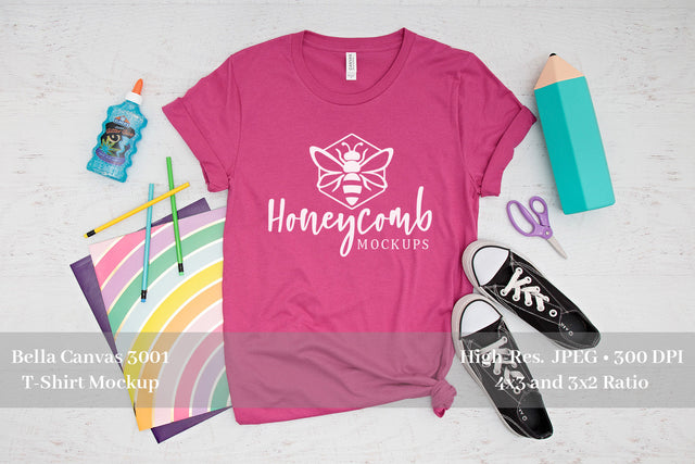 Teacher T-Shirt Mockup, Berry Bella Canvas 3001 Mockup, School Mockup Mock Up Photo Honeycomb Mockups 