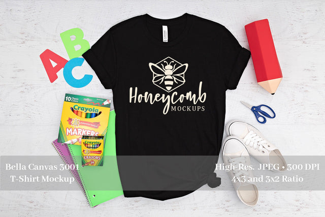 Teacher T-Shirt Mockup, Black Bella Canvas 3001 Mockup, School Mockup Mock Up Photo Honeycomb Mockups 