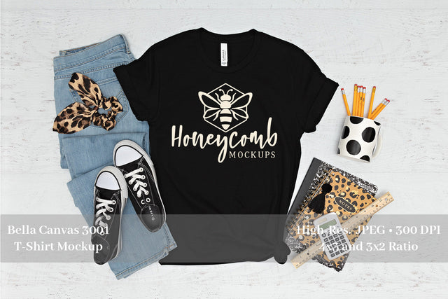 Teacher T-Shirt Mockup, Black Bella Canvas 3001 Mockup, School Mockup, Women's T-Shirt Mockup Mock Up Photo Honeycomb Mockups 