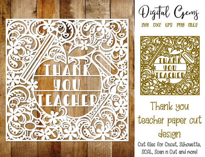 Teacher, thank you paper cut design SVG Digital Gems 