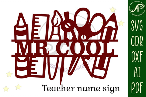 Teacher theme Name sign svg laser cut template SVG APInspireddesigns 