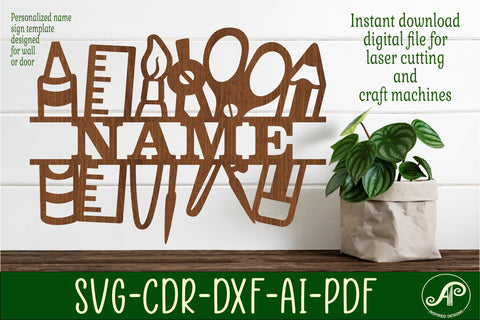 Teacher theme Name sign svg laser cut template SVG APInspireddesigns 