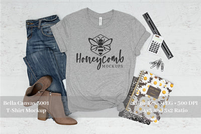 Teacher Themed Mockup, Bella Canvas 3001 Heather Athletic Mockup, School Shirt Mockup Mock Up Photo Honeycomb Mockups 