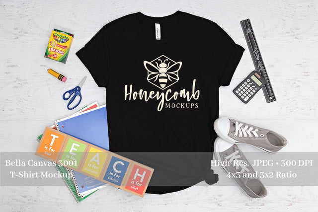 Teacher Themed Mockup, Black Bella Canvas 3001 Mockup, School Mockup Mock Up Photo Honeycomb Mockups 