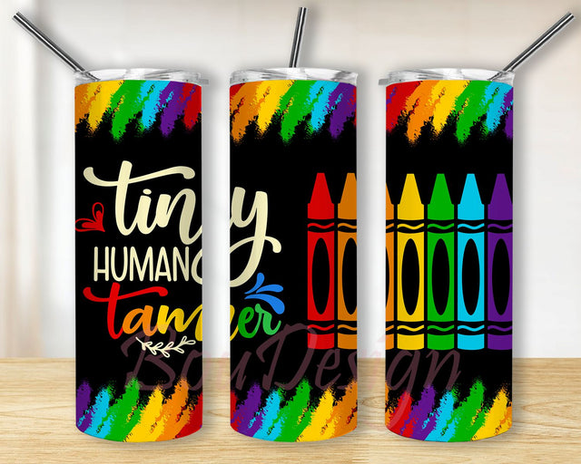Teacher Tiny Human Tamer 20 oz Skinny Tumbler Sublimation Designs For Straight/Tapered PNG Files Digital Download Sublimation BouDesign 
