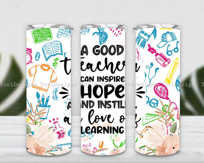 Teacher Tumbler Design, 20oz Skinny Tumbler Sublimation, Back to School Tumbler Templates,Straight PNG Digital Download Sublimation ToriDesigns 