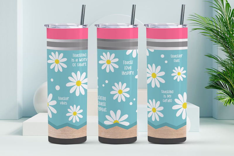 Teacher tumbler, Pencil tumbler sublimation, Daisy flower teacher tumbler Sublimation KMarinaDesign 