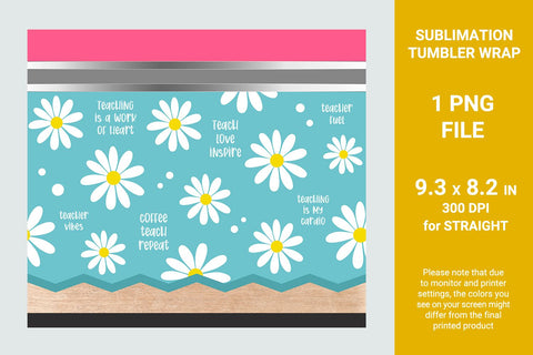 Teacher tumbler, Pencil tumbler sublimation, Daisy flower teacher tumbler Sublimation KMarinaDesign 