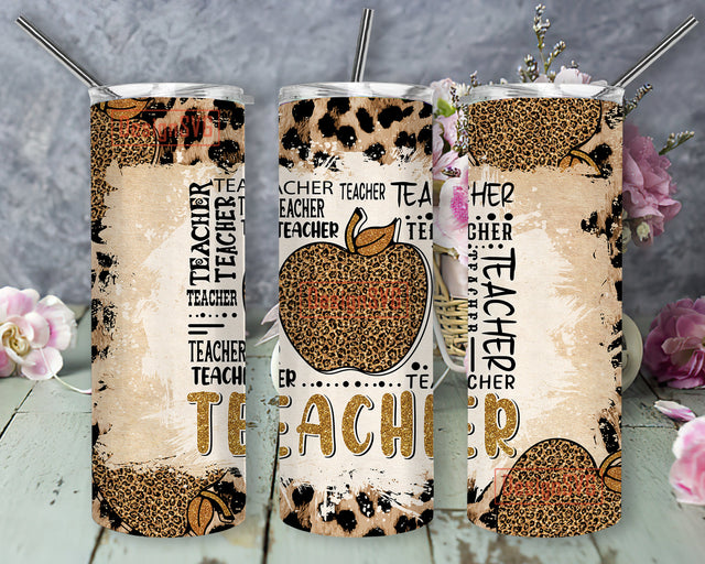 Teacher Tumbler PNG 20oz Skinny Tumbler, Leopard Sublimation Design Template, Cheetah Teacher tumbler Wrap, Download Sublimation DesignSVG 