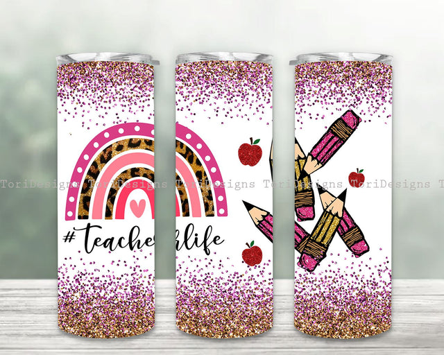 Teacher Tumbler Png, Glitter Pencil Tumbler PNG, Teacher 20 oz Skinny Tumbler design Sublimation, School Seamless Tumbler Wrap Sublimation ToriDesigns 