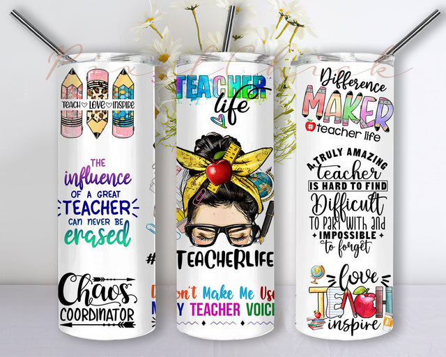 Teacher Tumbler Sublimation Designs PNG, Teacher Tumbler Wrap PNG, Teacher Supplies PNG, 20 oz Skinny Tumbler Design Sublimation PixelChick 