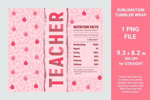 Teacher tumbler-Teacher Nutrition Facts-20 oz skinny tumbler sublimation Sublimation KMarinaDesign 