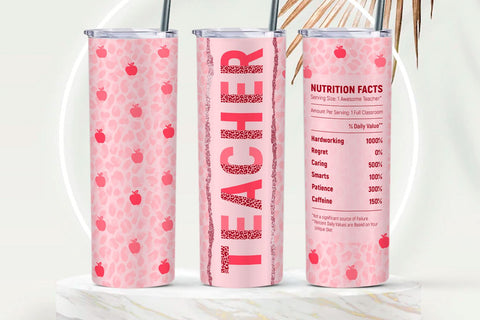 Teacher tumbler-Teacher Nutrition Facts-20 oz skinny tumbler sublimation Sublimation KMarinaDesign 