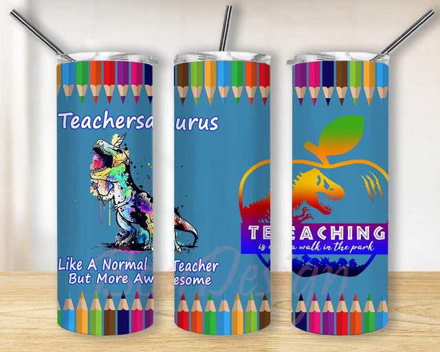 Teacher Tumbler Teachersaurus 20 oz Skinny Tumbler Sublimation Designs For Straight/Tapered PNG Files Digital Download Sublimation BouDesign 