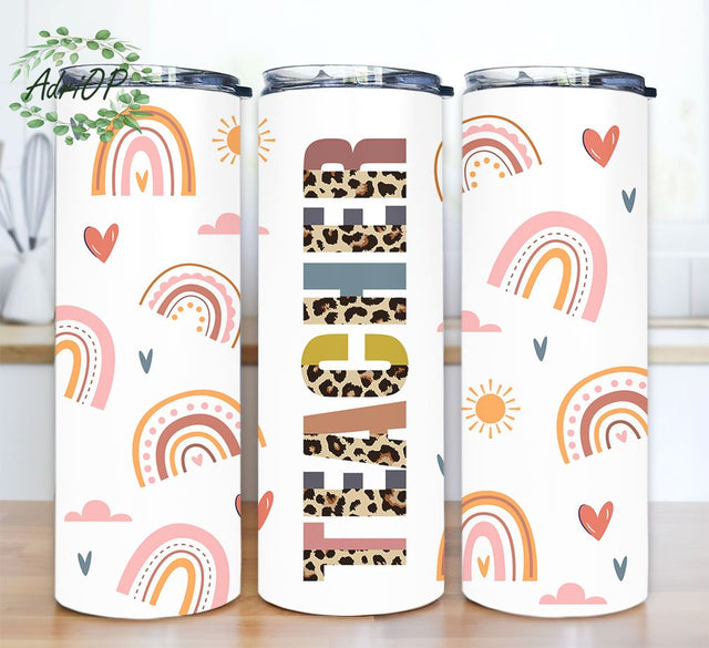Teacher Tumbler Wrap, Boho Leopard Png, Teacher Leopard 20oz Skinny Tumbler, Teacher Leopard PNG Sublimation Sublimation AdriOP 