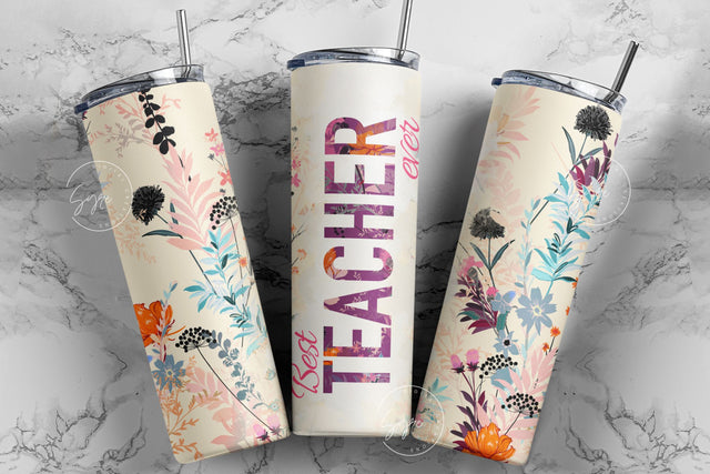 Teacher Tumbler Wrap Design, Floral Tumbler, Teachers Life, Teacher Appreciation, Wild Flower Design, 20oz Skinny Tumbler Seamless Design Sublimation Syre Digital Creations 