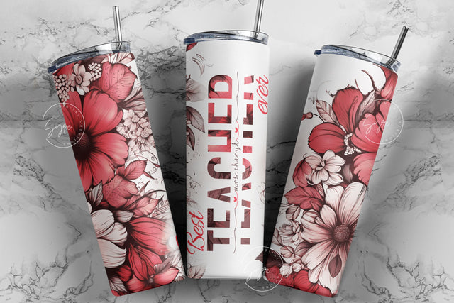 Teacher Tumbler Wrap Design, Floral Tumbler Wrap, Teachers Life, Teacher Appreciation, Add Teacher Name, 20 oz Skinny Seamless Tumbler Sublimation Syre Digital Creations 