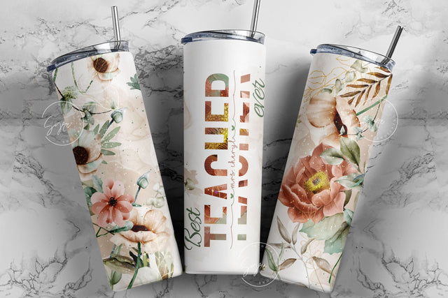 Teacher Tumbler Wrap Design, Floral Tumbler Wrap, Teachers Life, Teacher Appreciation, Add Teacher Name, 20 oz Skinny Seamless Tumbler Sublimation Syre Digital Creations 