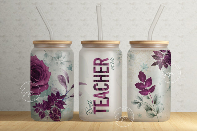 Teacher Tumbler Wrap Design, Floral Tumbler Wrap, Teachers Life, Teacher Appreciation, Flower Design, 16 oz Libbey Glass Can Tumbler Sublimation Syre Digital Creations 