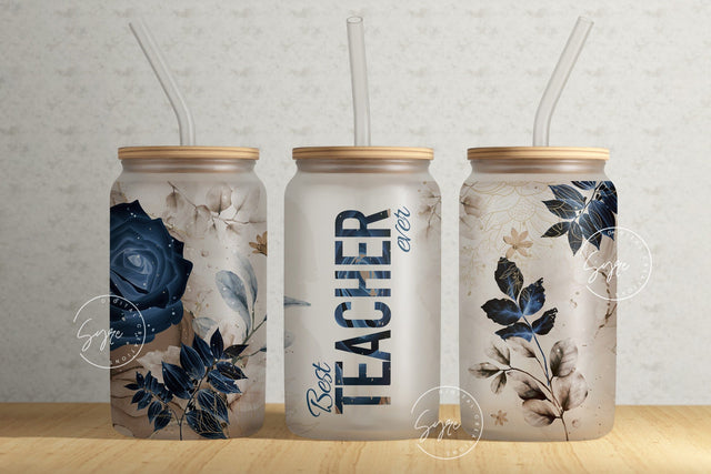 Teacher Tumbler Wrap Design, Floral Tumbler Wrap, Teachers Life, Teacher Appreciation, Flower Design, 16 oz Libbey Glass Can Tumbler Sublimation Syre Digital Creations 