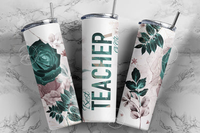 Teacher Tumbler Wrap Design, Floral Tumbler Wrap, Teachers Life, Teacher Appreciation, Flower Design, 20 oz Skinny Tumbler Seamless Design Sublimation Syre Digital Creations 