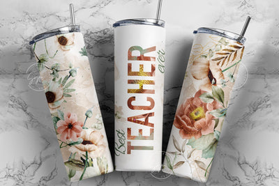 Teacher Tumbler Wrap Design, Floral Tumbler Wrap, Teachers Life, Teacher Appreciation, Flower Design, 20 oz Skinny Tumbler Seamless Design Sublimation Syre Digital Creations 