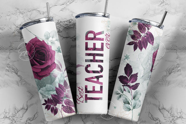 Teacher Tumbler Wrap Design, Floral Tumbler Wrap, Teachers Life, Teacher Appreciation, Flower Design, 20 oz Skinny Tumbler Seamless Design Sublimation Syre Digital Creations 