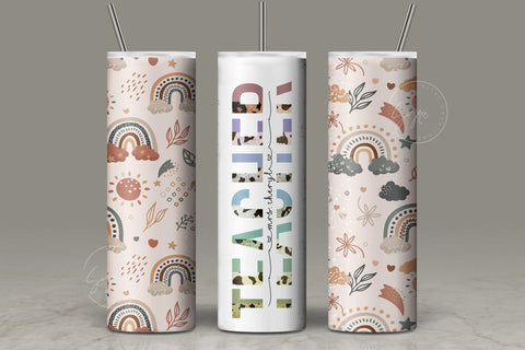 Teacher Tumbler Wrap PNG, Add Teacher Name, Boho Design, Rainbow Design, Seamless Sublimation Designs Downloads, 20 oz Skinny Tumbler Design Sublimation Syre Digital Creations 